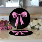 Siyah Zemin Pembe Kurdale Tasarımlı Dijital Baskılı Modern 2'li Yuvarlak Servis Altlığı – Supla Realhomes