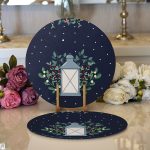 Lacivert Zeminli Özel Tasarımlı Dijital Baskılı Dekoratif 2'li Yuvarlak Servis Altlığı – Supla Realhomes