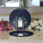 Lacivert Zeminli Özel Tasarımlı Dijital Baskılı Dekoratif 2'li Yuvarlak Servis Altlığı – Supla Realhomes