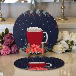 Lacivert Zemin Kırmızı Bardak Desenli Dijital Baskılı Modern 2'li Yuvarlak Servis Altlığı – Supla Realhomes
