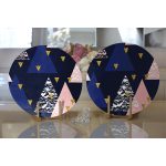 Lacivert Zemin Geometrik Üçgen Tasarımlı Dijital Baskılı Dekoratif 2'li Yuvarlak Servis Altlığı – Supla Realhomes