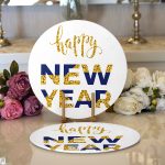 Beyaz Zemin Gold & Lacivert Happy New Year Çizimli Dijital Baskılı Modern 2'li Yuvarlak Servis Altlığı – Supla Realhomes