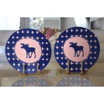 Lacivert Zemin Geyik Tasarımlı Dijital Baskılı Dekoratif 2'li Yuvarlak Servis Altlığı – Supla Realhomes