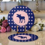 Lacivert Zemin Geyik Tasarımlı Dijital Baskılı Dekoratif 2'li Yuvarlak Servis Altlığı – Supla Realhomes