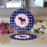 Lacivert Zemin Geyik Tasarımlı Dijital Baskılı Dekoratif 2'li Yuvarlak Servis Altlığı – Supla Realhomes