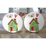 Minyatür Yeşil Ev Çizimli Dijital Baskılı Modern 2'li Yuvarlak Servis Altlığı – Supla Realhomes