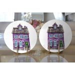 Minyatür Mor Ev Çizimli Dijital Baskılı Modern 2'li Yuvarlak Servis Altlığı – Supla Realhomes