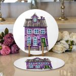 Minyatür Mor Ev Çizimli Dijital Baskılı Modern 2'li Yuvarlak Servis Altlığı – Supla Realhomes