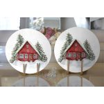 Karlı Ev & Çam Ağacı Tasarımlı Dijital Baskılı Modern 2'li Yuvarlak Servis Altlığı – Supla Realhomes