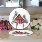 Karlı Ev & Çam Ağacı Tasarımlı Dijital Baskılı Modern 2'li Yuvarlak Servis Altlığı – Supla Realhomes