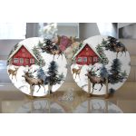 Kar Zeminli Geyik & Çam Ağacı Tasarımlı Dijital Baskılı Dekoratif 2'li Yuvarlak Servis Altlığı – Supla Realhomes