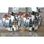 Bağ Evi Tasarımlı Kış Temalı Dijital Baskılı Dekoratif 2'li Yuvarlak Servis Altlığı – Supla Realhomes