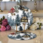 Bağ Evi Tasarımlı Kış Temalı Dijital Baskılı Dekoratif 2'li Yuvarlak Servis Altlığı – Supla Realhomes