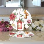 Şamdan Tasarımlı Yılbaşı Konseptli Dijital Baskılı Modern 2'li Yuvarlak Servis Altlığı – Supla Realhomes