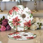 Kırmızı Gül & Kozalak Tasarımlı Dijital Baskılı Modern 2'li Yuvarlak Servis Altlığı – Supla Realhomes