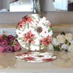 Kırmızı Gül & Kozalak Tasarımlı Dijital Baskılı Modern 2'li Yuvarlak Servis Altlığı – Supla Realhomes