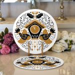 Çini Çizimli Guguklu Saat Motifli Dijital Baskılı Dekoratif 2'li Yuvarlak Servis Altlığı – Supla Realhomes