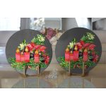 Gri Zemin Çam Yapraklı Mum Tasarımlı Dijital Baskılı Dekoratif 2'li Yuvarlak Servis Altlığı – Supla Realhomes