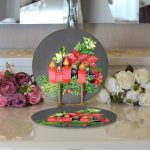 Gri Zemin Çam Yapraklı Mum Tasarımlı Dijital Baskılı Dekoratif 2'li Yuvarlak Servis Altlığı – Supla Realhomes