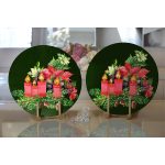 Yeşil Zemin Çam Yapraklı Mum Tasarımlı Dijital Baskılı Modern 2'li Yuvarlak Servis Altlığı – Supla Realhomes