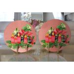 Pembe Zemin Çam Yapraklı Mum Tasarımlı Dijital Baskılı Modern 2'li Yuvarlak Servis Altlığı – Supla Realhomes