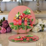 Pembe Zemin Çam Yapraklı Mum Tasarımlı Dijital Baskılı Modern 2'li Yuvarlak Servis Altlığı – Supla Realhomes