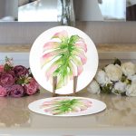 Egzotik Yaprak Tasarımlı Dijital Baskılı Modern 2'li Yuvarlak Servis Altlığı – Supla Realhomes