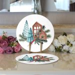 Christmas Temalı Özel Tasarım Dijital Baskılı Modern 2'li Yuvarlak Servis Altlığı – Supla Realhomes