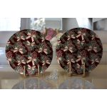 Kahve Zemin Kozalak Tasarımlı Dijital Baskılı Dekoratif 2'li Yuvarlak Servis Altlığı – Supla Realhomes