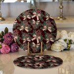 Kahve Zemin Kozalak Tasarımlı Dijital Baskılı Dekoratif 2'li Yuvarlak Servis Altlığı – Supla Realhomes