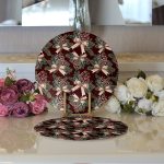 Kahve Zemin Kozalak Tasarımlı Dijital Baskılı Dekoratif 2'li Yuvarlak Servis Altlığı – Supla Realhomes