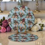 Mavi Zemin Kozalak Tasarımlı Dijital Baskılı Modern 2'li Yuvarlak Servis Altlığı – Supla Realhomes