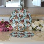 Mavi Zemin Kozalak Tasarımlı Dijital Baskılı Modern 2'li Yuvarlak Servis Altlığı – Supla Realhomes