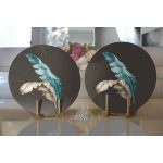 Mavi & Sarı Tüy Motifli Dijital Baskılı Dekoratif 2'li Yuvarlak Servis Altlığı – Supla Realhomes