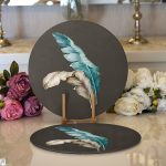 Mavi & Sarı Tüy Motifli Dijital Baskılı Dekoratif 2'li Yuvarlak Servis Altlığı – Supla Realhomes