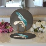 Mavi & Sarı Tüy Motifli Dijital Baskılı Dekoratif 2'li Yuvarlak Servis Altlığı – Supla Realhomes