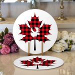 Ekose Yaprak Tasarımlı Dijital Baskılı Dekoratif 2'li Yuvarlak Servis Altlığı – Supla Realhomes