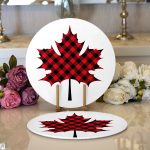 Ekose Yaprak Tasarımlı Dijital Baskılı Modern 2'li Yuvarlak Servis Altlığı – Supla Realhomes