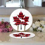 Ekose Yaprak Tasarımlı Dijital Baskılı Dekoratif 2'li Yuvarlak Servis Altlığı – Supla Realhomes