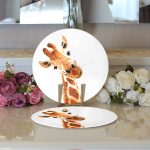 Beyaz Zemin Zürafa Desenli Dijital Baskılı Modern 2'li Yuvarlak Servis Altlığı – Supla Realhomes