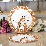 Beyaz Zemin Zürafa Desenli Dijital Baskılı Modern 2'li Yuvarlak Servis Altlığı – Supla Realhomes