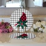 Ekose Kuş Yaprak Tasarımlı Dijital Baskılı Modern 2'li Yuvarlak Servis Altlığı – Supla Realhomes