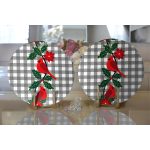 Gri Ekose Zemin & Kırmızı Kuş Tasarımlı  Dijital Baskılı Dekoratif 2'li Yuvarlak Servis Altlığı – Supla Realhomes