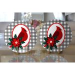 Gri Ekose Zemin & Kırmızı Kuş Tasarımlı  Dijital Baskılı Modern 2'li Yuvarlak Servis Altlığı – Supla Realhomes