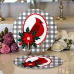 Gri Ekose Zemin & Kırmızı Kuş Tasarımlı  Dijital Baskılı Modern 2'li Yuvarlak Servis Altlığı – Supla Realhomes