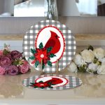 Gri Ekose Zemin & Kırmızı Kuş Tasarımlı  Dijital Baskılı Modern 2'li Yuvarlak Servis Altlığı – Supla Realhomes