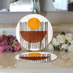 Çizgili Güneş Tasarımlı Dijital Baskılı Modern 2'li Yuvarlak Servis Altlığı – Supla Realhomes