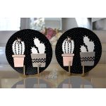 Siyah Kumlama Zemin Kaktüs Tasarımlı Dijital Baskılı Modern 2'li Yuvarlak Servis Altlığı – Supla Realhomes