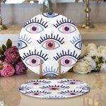 Mistik Göz Motifli Dijital Baskılı Modern 2'li Yuvarlak Servis Altlığı – Supla Realhomes