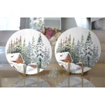 Bağ Evi Tasarımlı Kış Temalı Dijital Baskılı Dekoratif 2'li Yuvarlak Servis Altlığı – Supla Realhomes